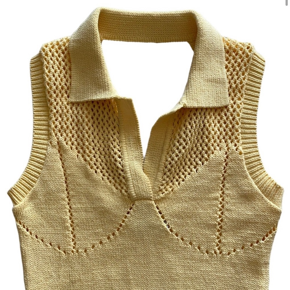 Zara yellow knit body con dress with collar
